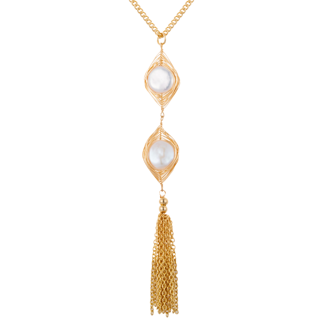 Coin Baroque Freshwater Pearl Long Tassel Necklace