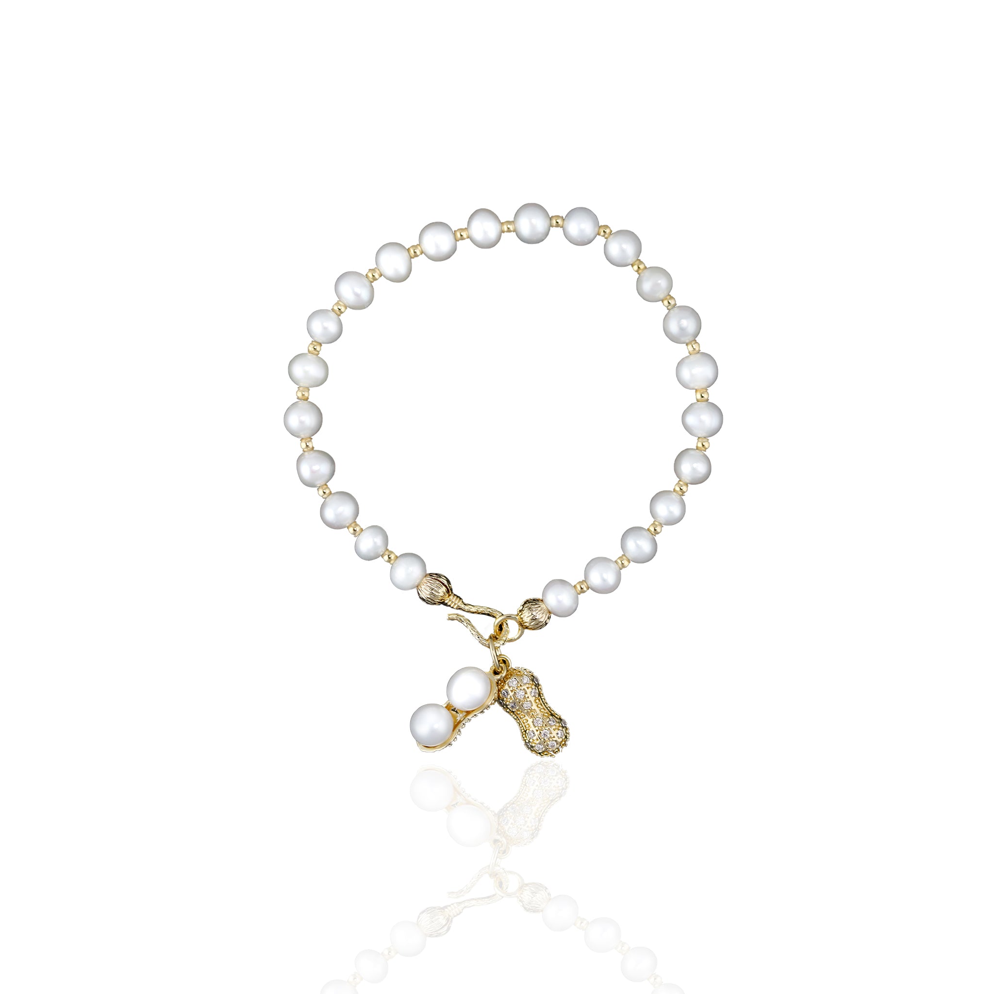 Freshwater Pearl Peanut Charm Bracelet in 14K Gold and Gemstones - L'Amour Pearls