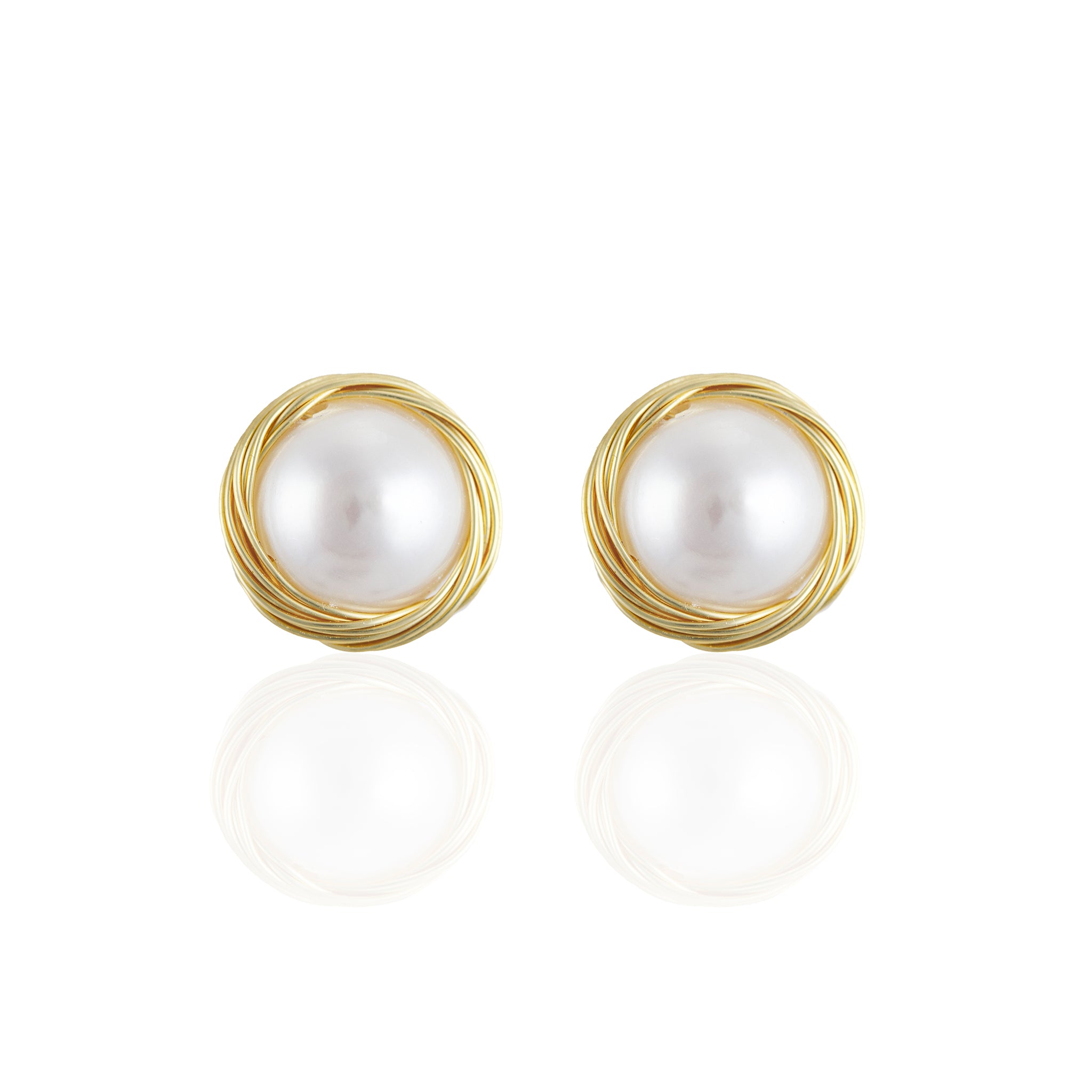 Freshwater Pearl Earrings Nested in Woven 14K Gold - L'Amour Pearls