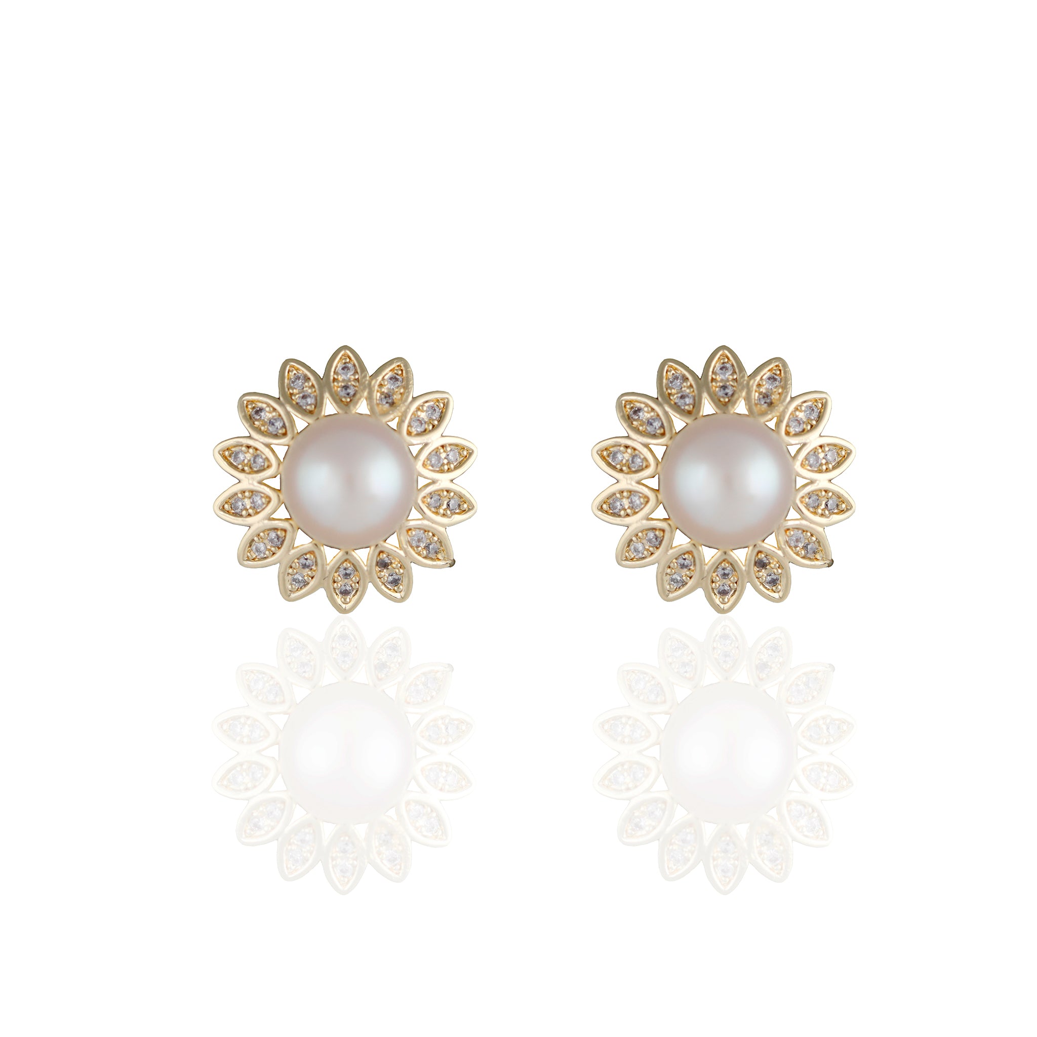 Freshwater Pearl Daisy Stud Earrings in 14K Gold with Gemstones - L'Amour Pearls