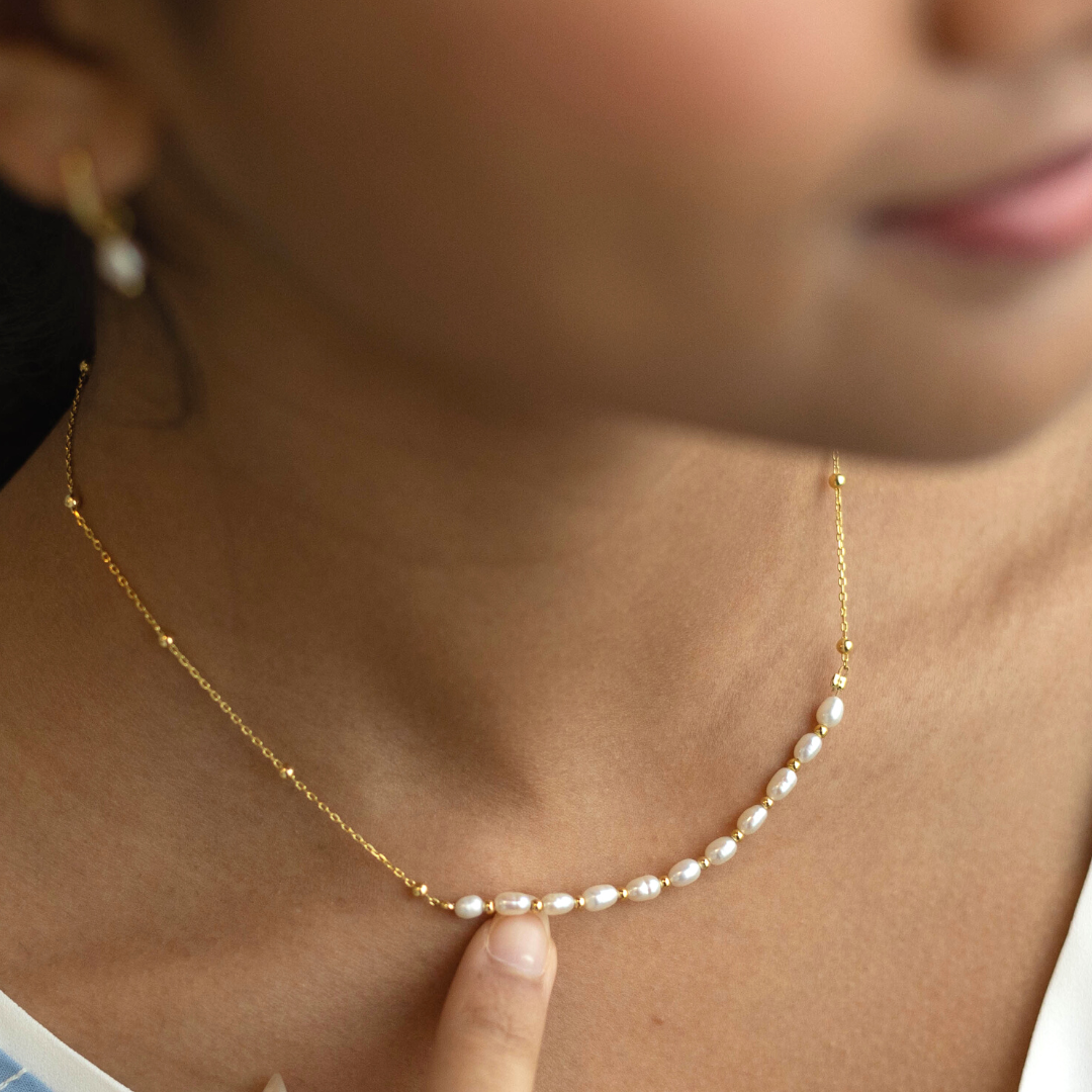 Dainty Freshwater Pearl Gold Bead Necklace - L'Amour Pearls
