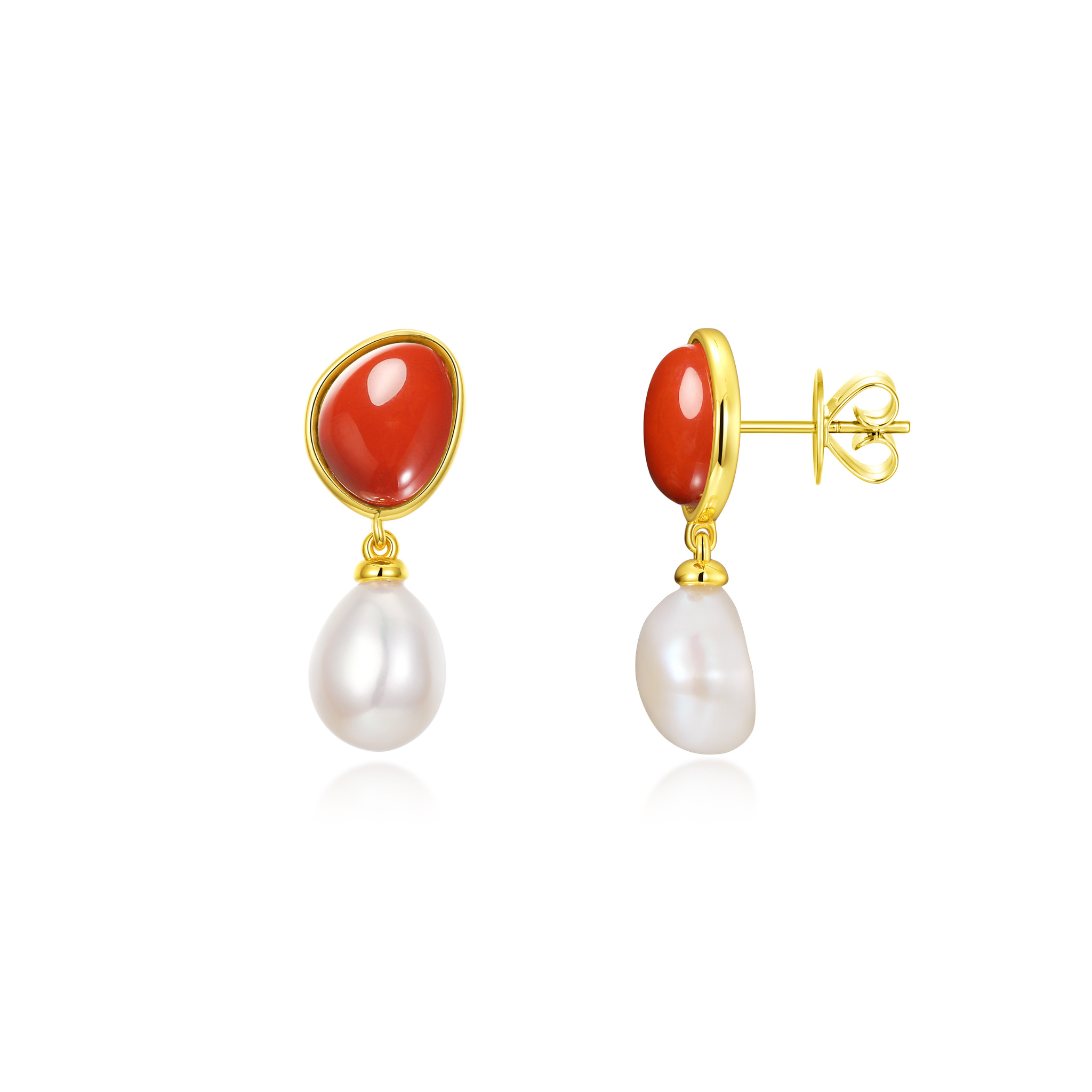 BAROQUE PEARLS AND RED JASPER EARRINGS - L'Amour Pearls
