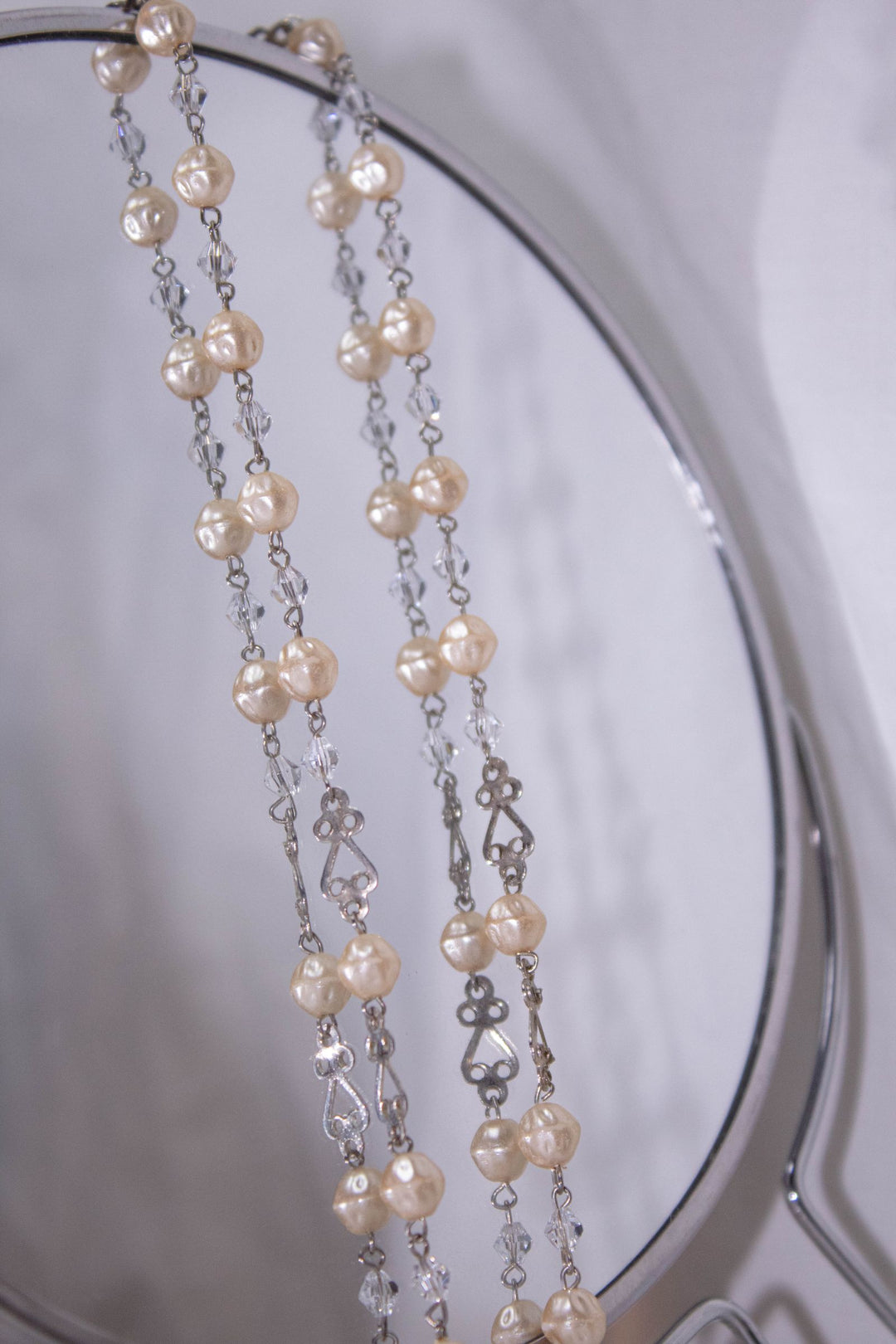 Close-up of cultured pearl jewelry showing luster and surface quality