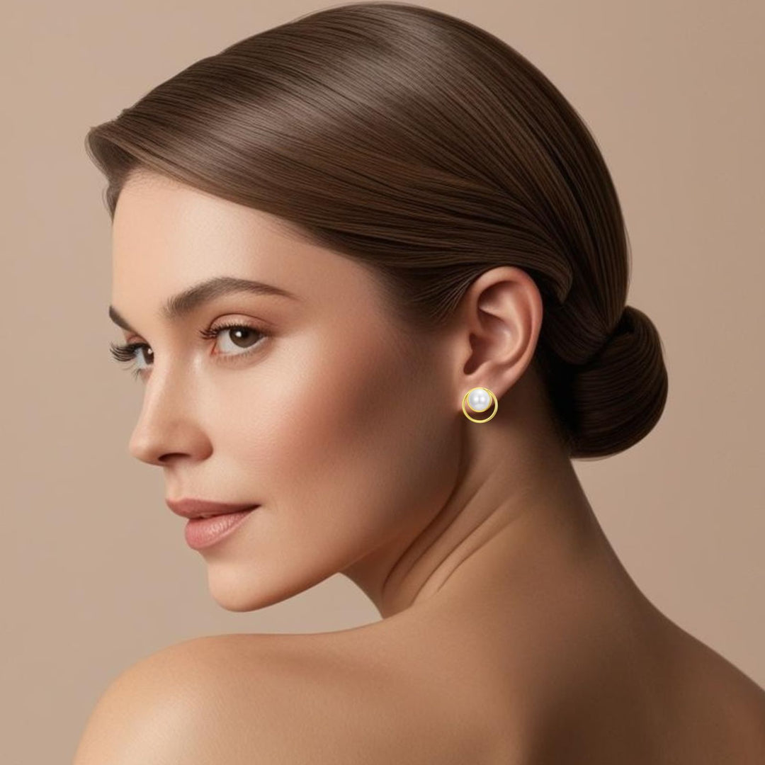 Double Circle Pearl Stud Earrings