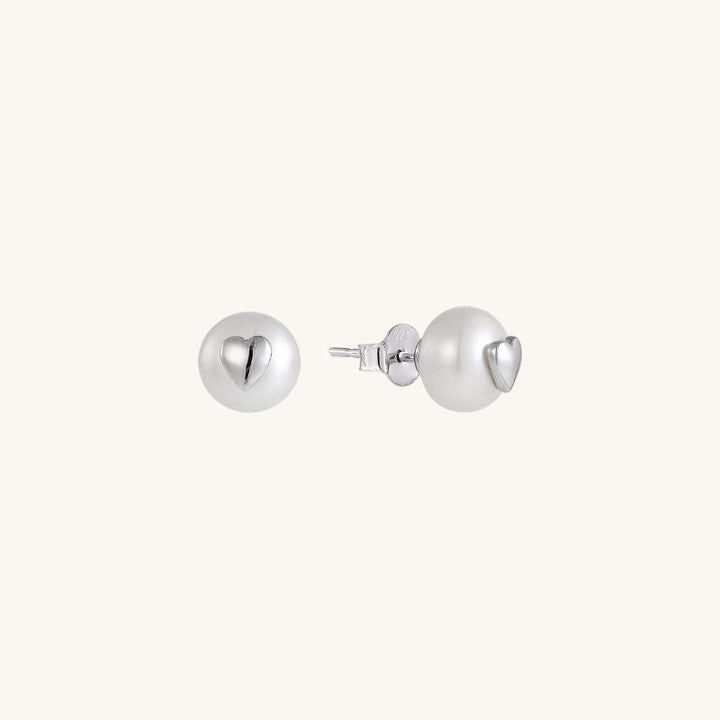 Silver Dainty Heart Freshwater Pearl Stud Earrings