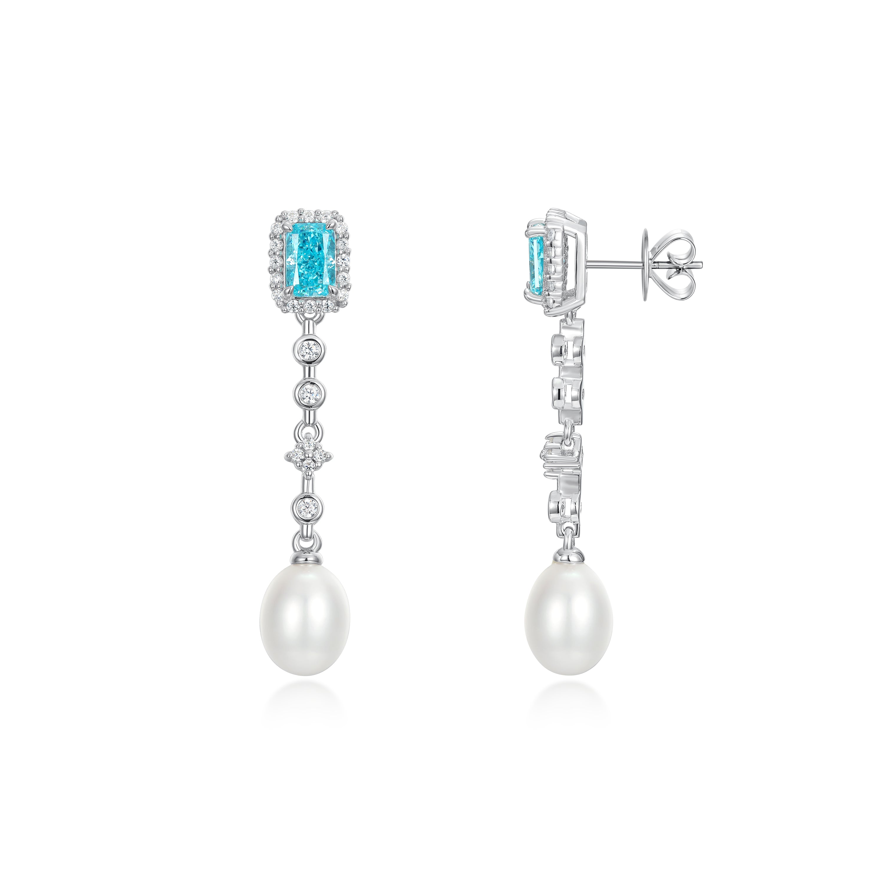 Pearl Drop and Blue Dangling Earrings - L'Amour Pearls