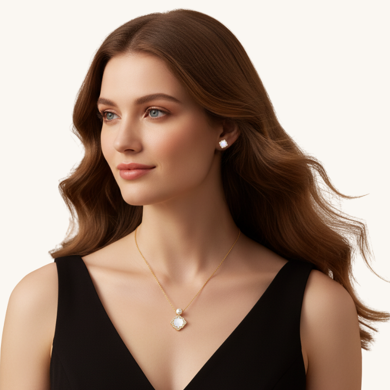 Golden Mirage Mother of Pearl Earrings and Necklace Set