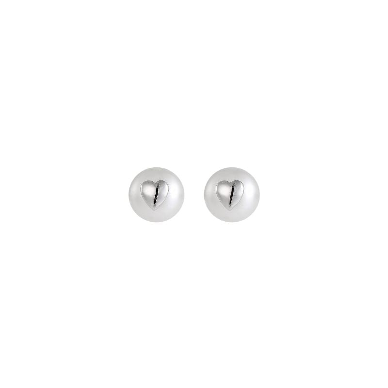 Silver Dainty Heart Freshwater Pearl Stud Earrings