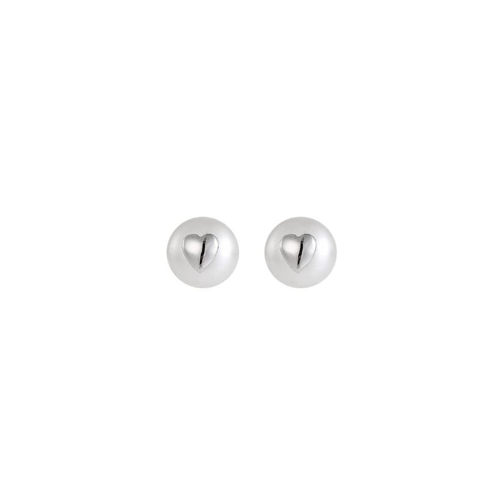Silver Dainty Heart Freshwater Pearl Stud Earrings