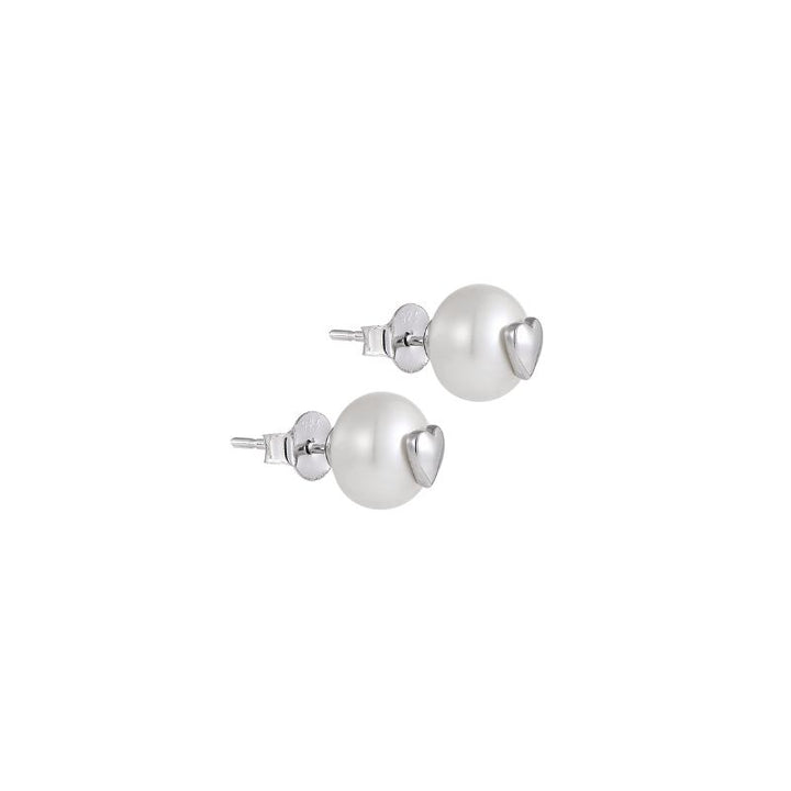 Silver Dainty Heart Freshwater Pearl Stud Earrings