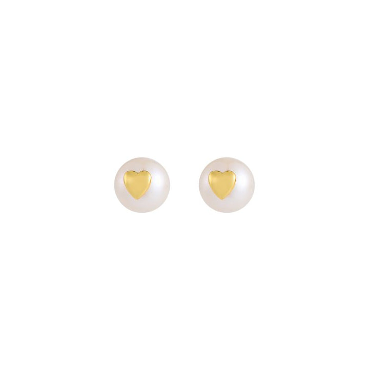 Gold Dainty Heart Freshwater Pearl Stud Earrings