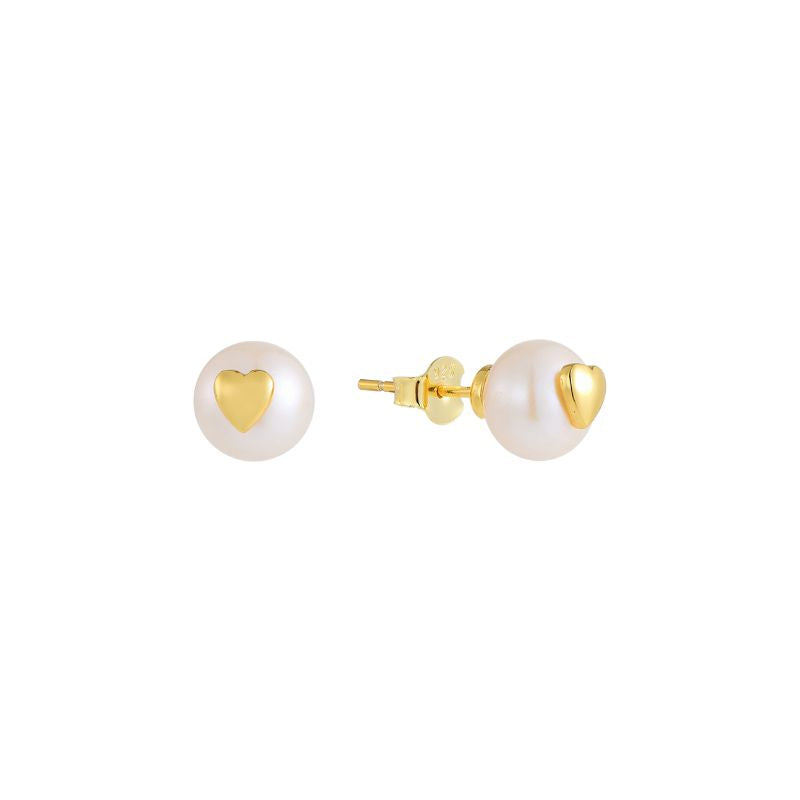 Gold Dainty Heart Freshwater Pearl Necklace and Earrings Set