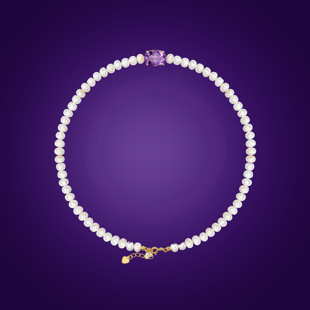 Cultured Pearls and Amethyst Collar Necklace - L'Amour Pearls