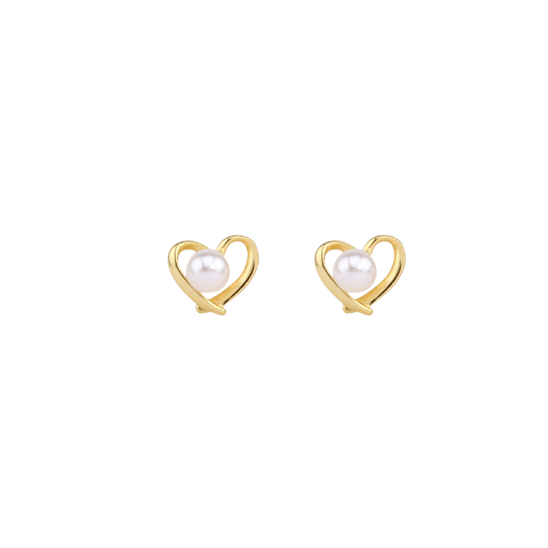 Dainty Heart Pearl Stud Earrings