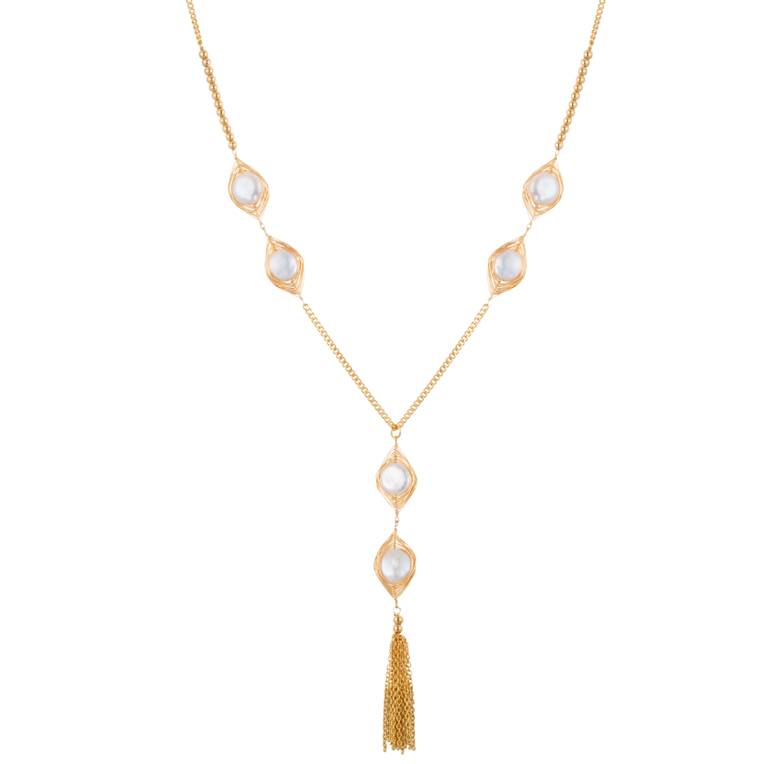 Coin Baroque Freshwater Pearl Long Tassel Necklace