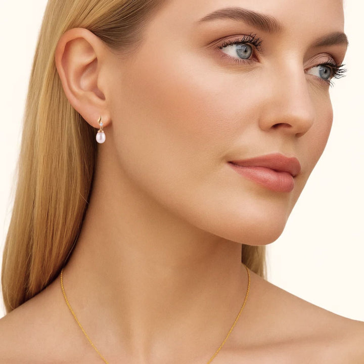 Zig Zag Gold Pearl Earrings