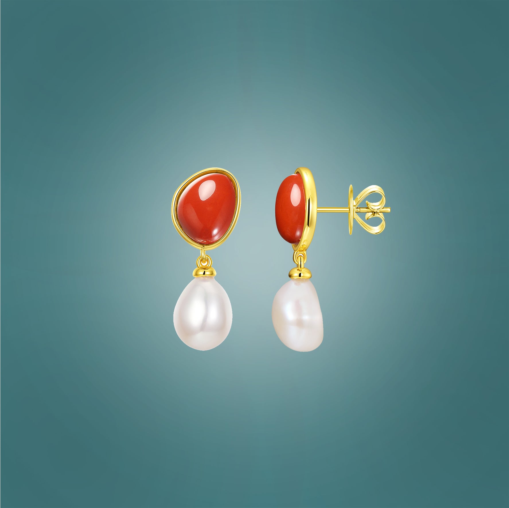 Baroque Pearls and Red Jasper Earrings - L'Amour Pearls