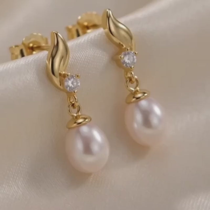 Zig Zag Gold Pearl Earrings