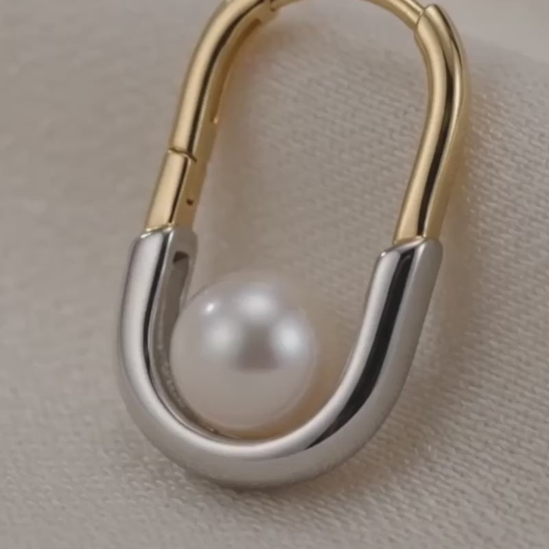 L'Amour Pearls Dual-Tone Oval Pearl Hoops and Necklace Set