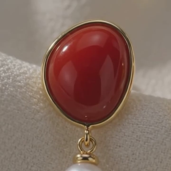 Baroque Pearls and Red Jasper Earrings