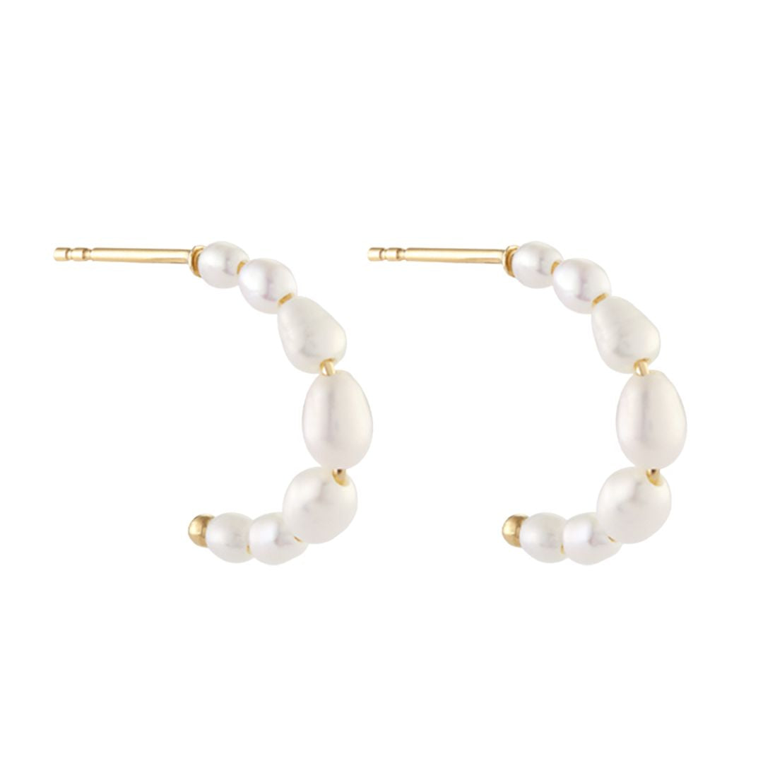 Mini Freshwater Pearl Hoop Earrings 18ct Gold - L'Amour Pearls