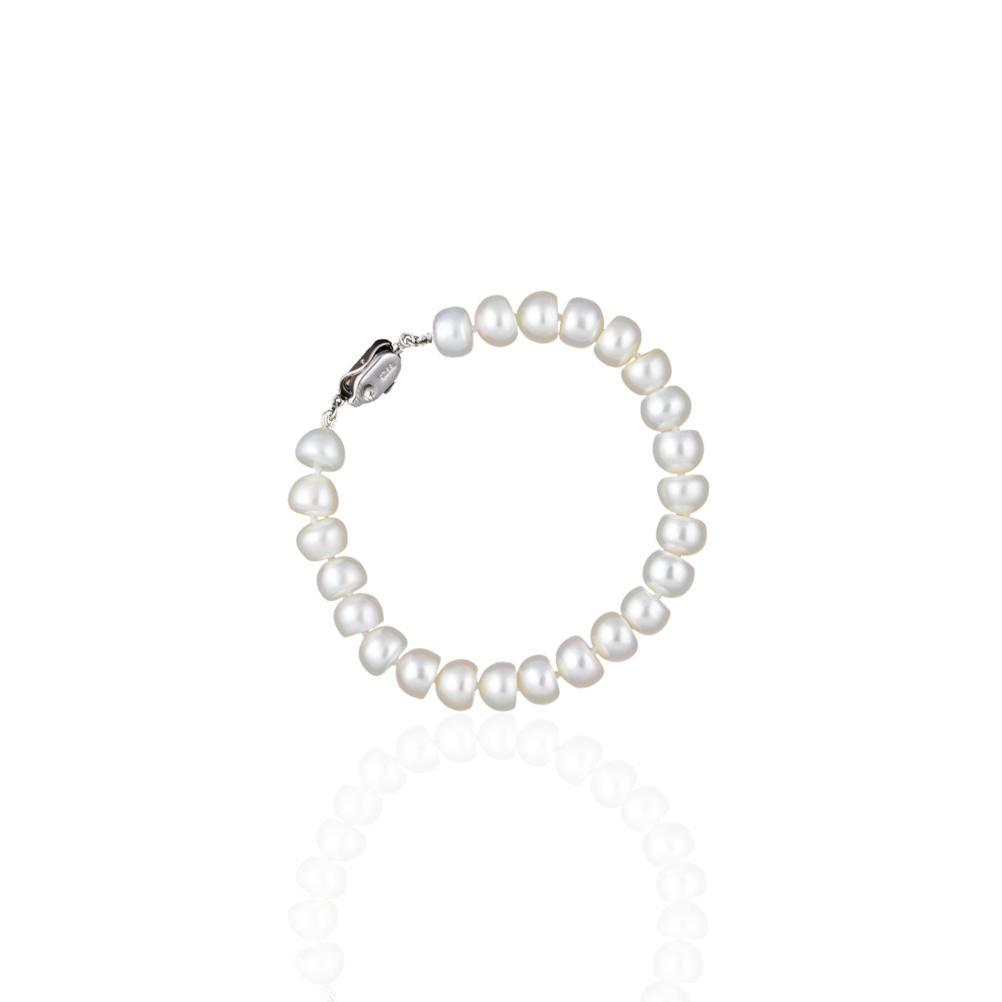 Freshwater Pearl Classic Button Bracelet in Silver - L'Amour Pearls