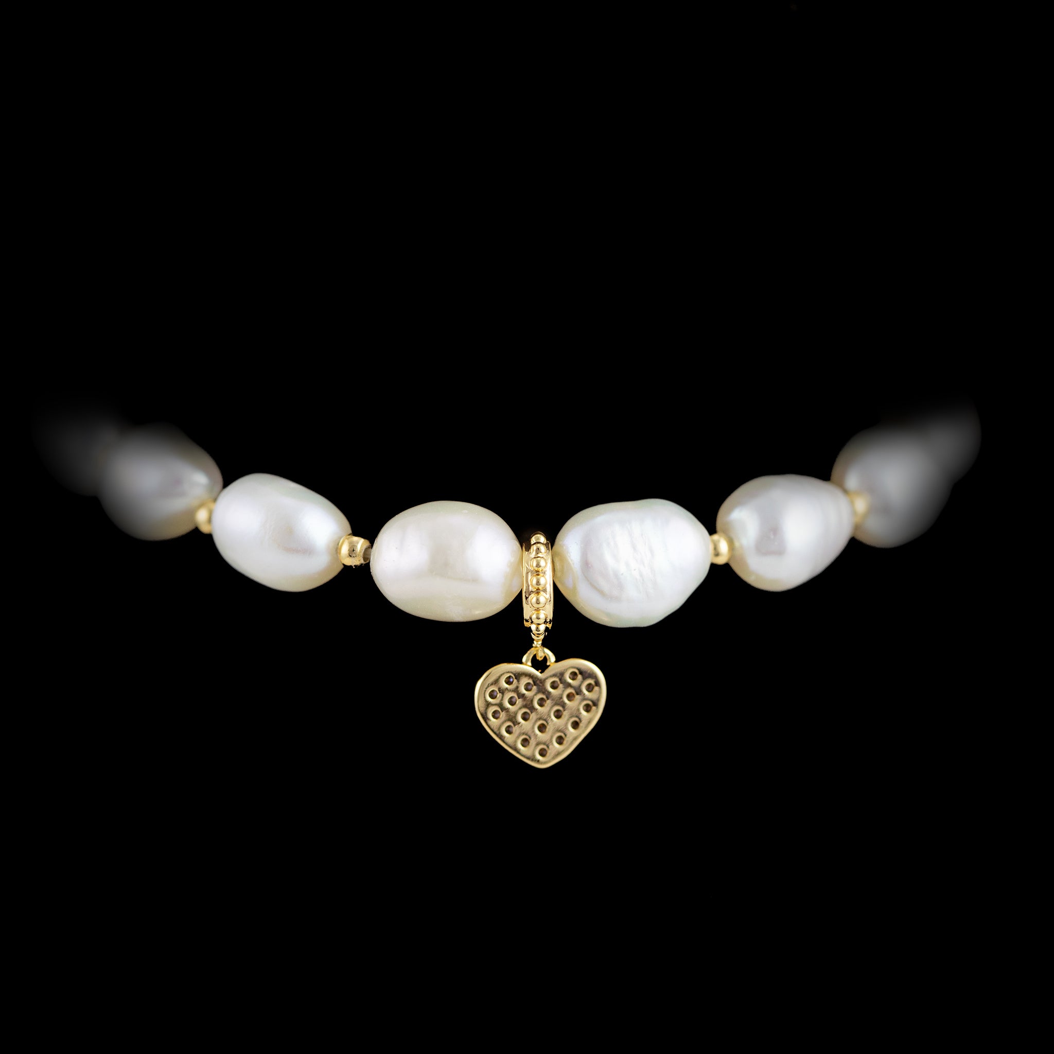 Freshwater Pearl Bracelet With Baroque 14K Gold Charm - L'Amour Pearls