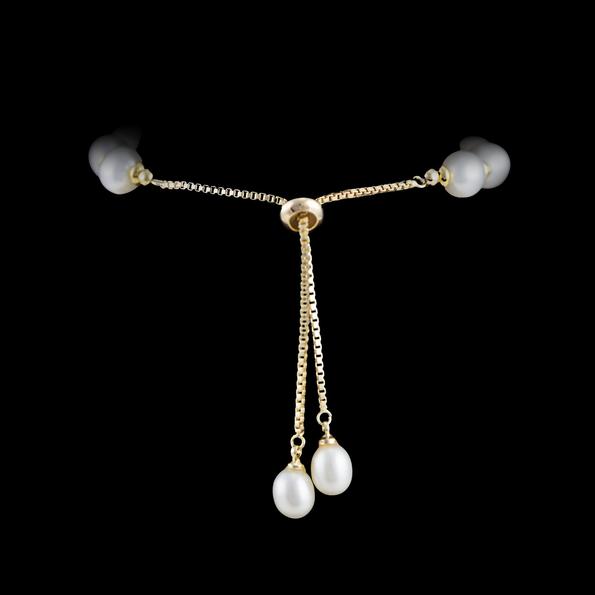 Freshwater Adjustable Pearl Bracelet in 14K Gold with Gemstone Charms - L'Amour Pearls