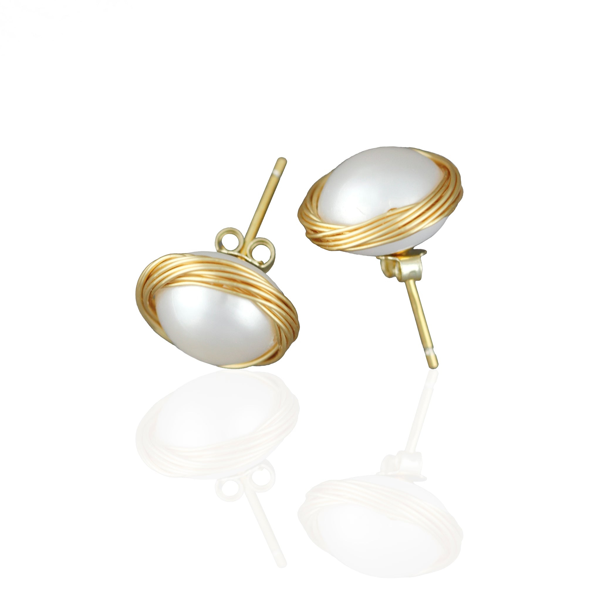 Freshwater Pearl Earrings Nested in Woven 14K Gold - L'Amour Pearls