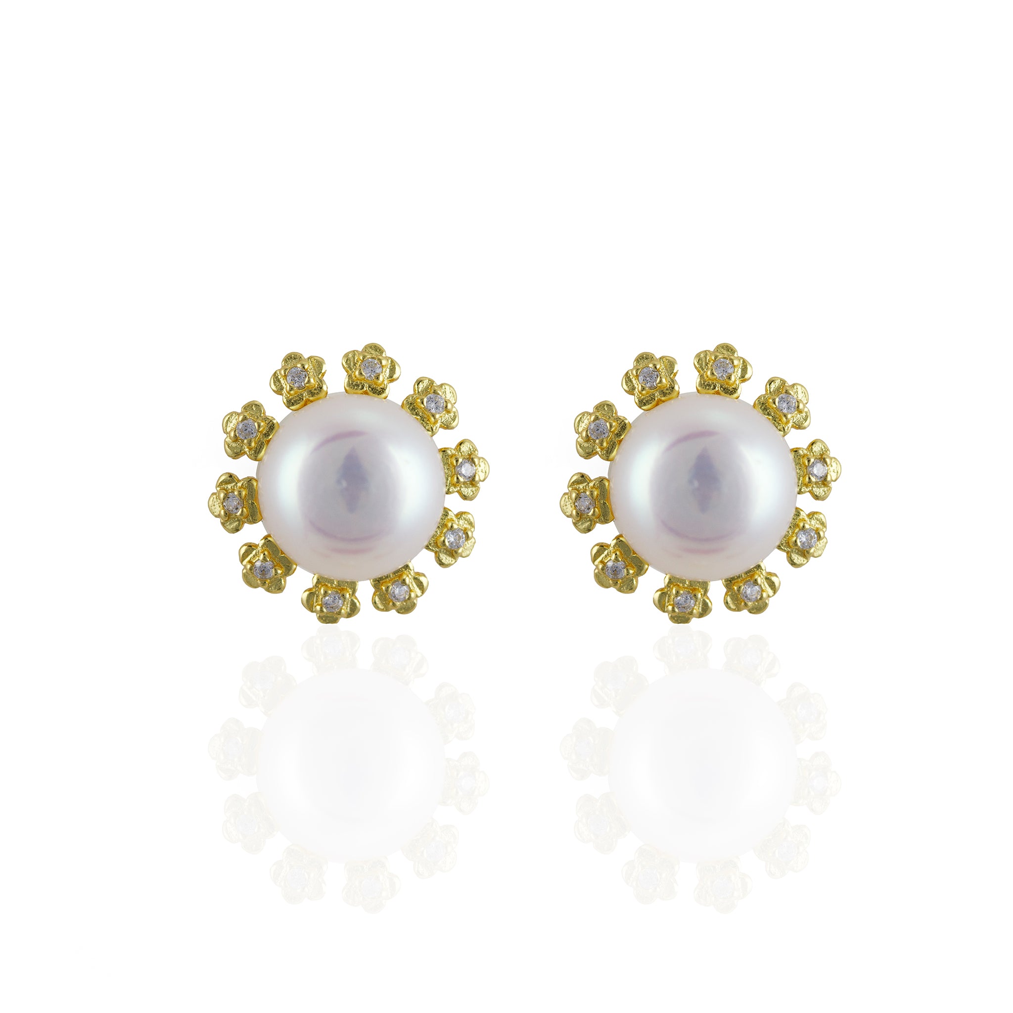 Freshwater Pearl Stud Earrings with Gemstone Accents in 14K Gold Mounting - L'Amour Pearls