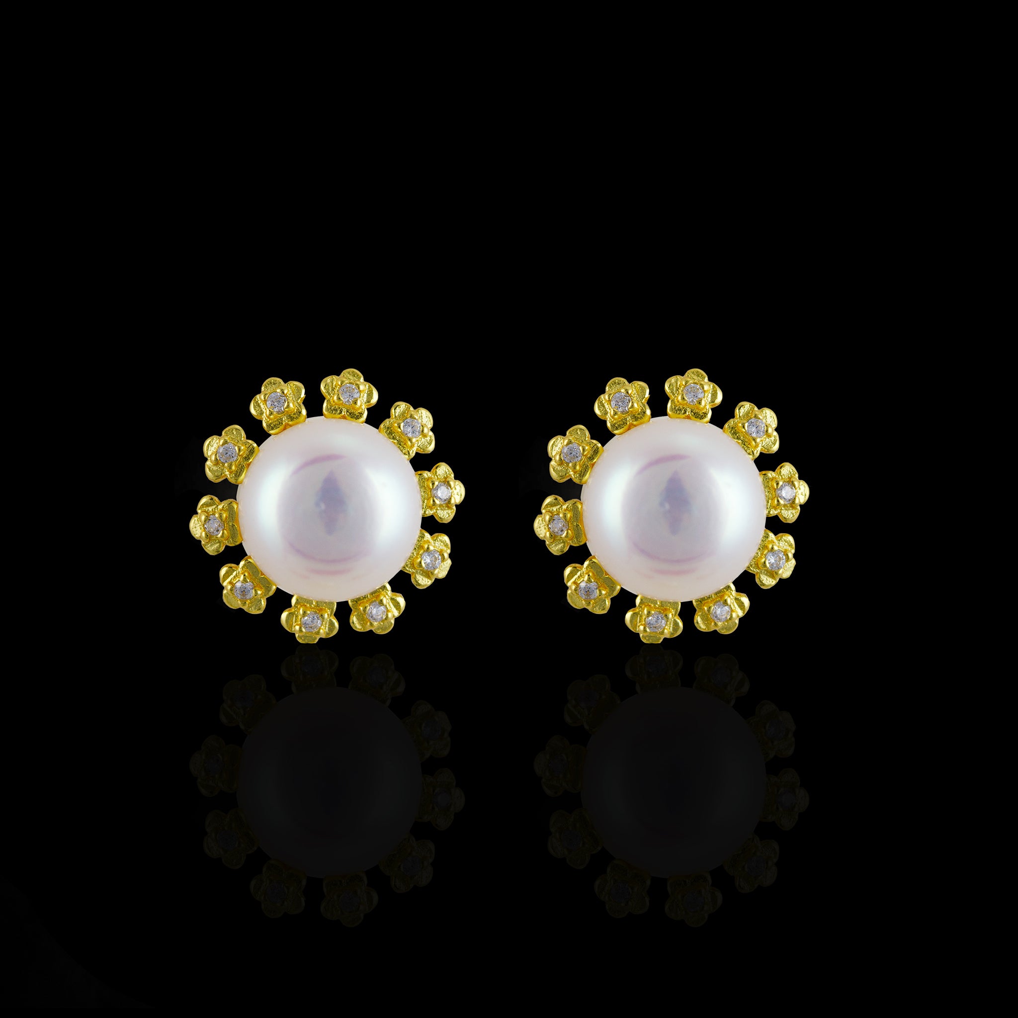 Freshwater Pearl Stud Earrings with Gemstone Accents in 14K Gold Mounting - L'Amour Pearls