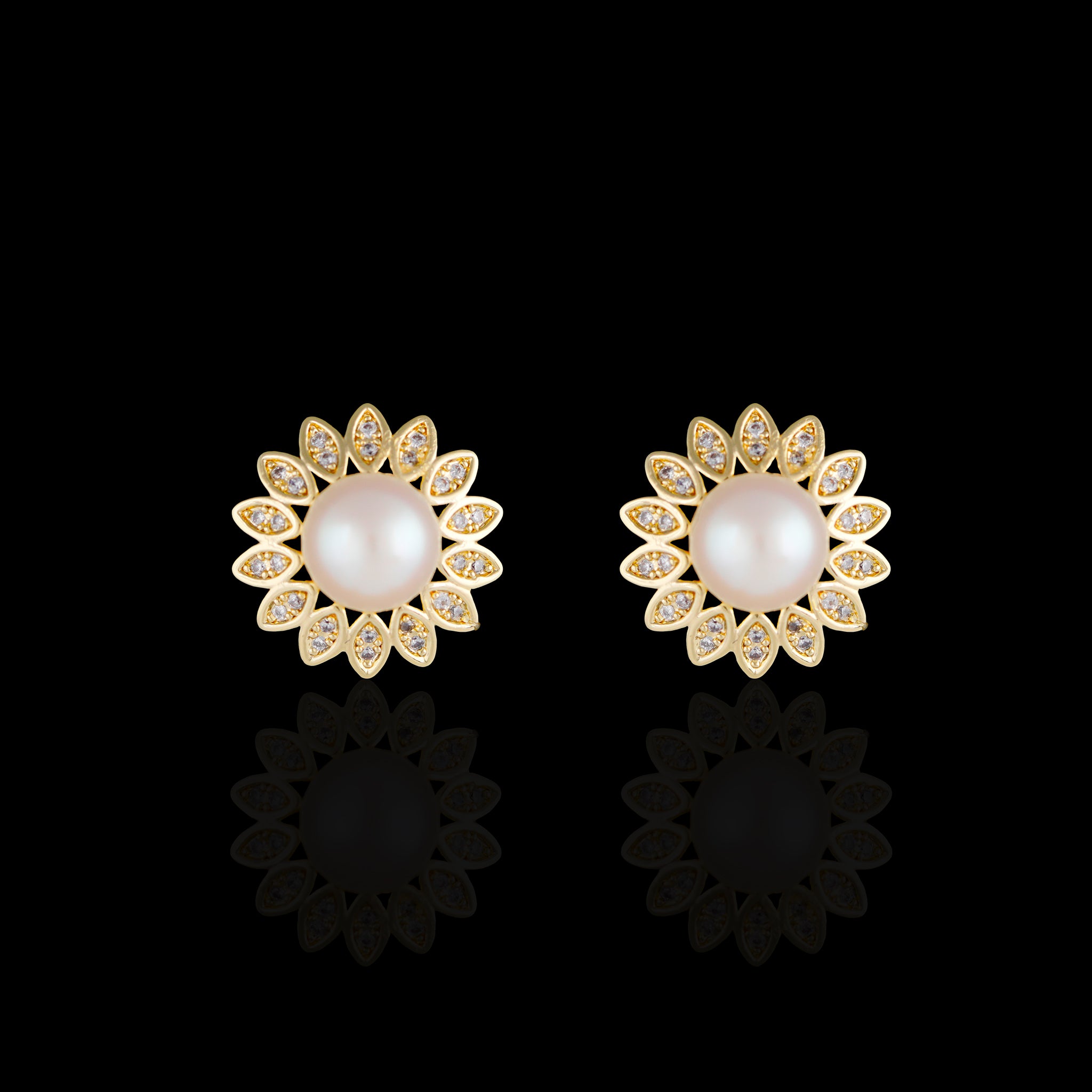 Freshwater Pearl Daisy Stud Earrings in 14K Gold with Gemstones - L'Amour Pearls