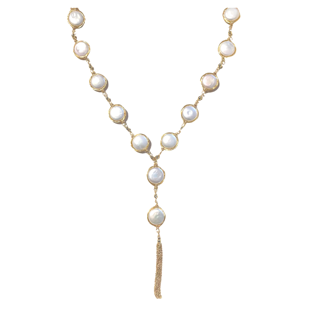 Coin Baroque Freshwater Pearl Necklace Nested in Woven 14K Gold - L'Amour Pearls