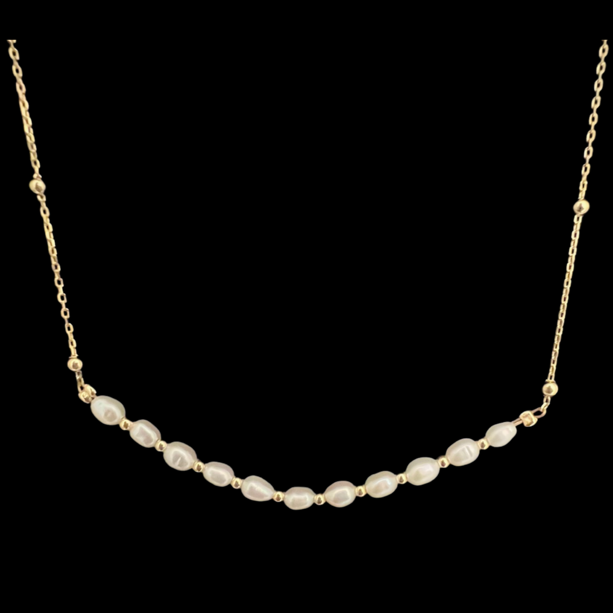 Dainty Freshwater Pearl Gold Bead Necklace - L'Amour Pearls