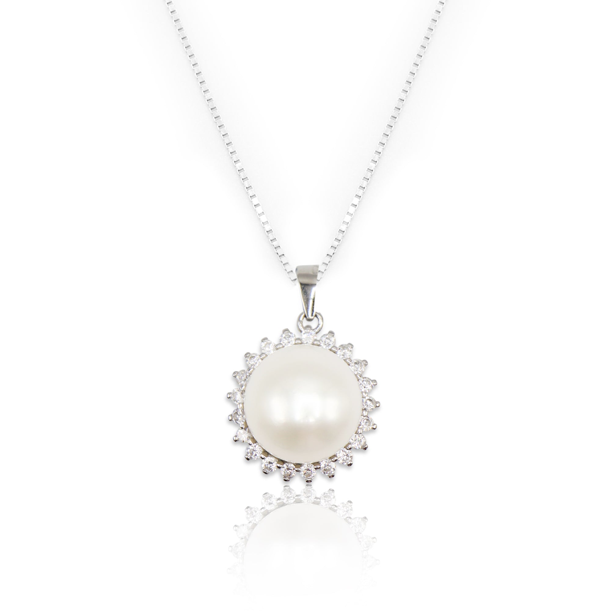 White Freshwater Pearl Halo Pendant with Sterling Silver Chain - L'Amour Pearls