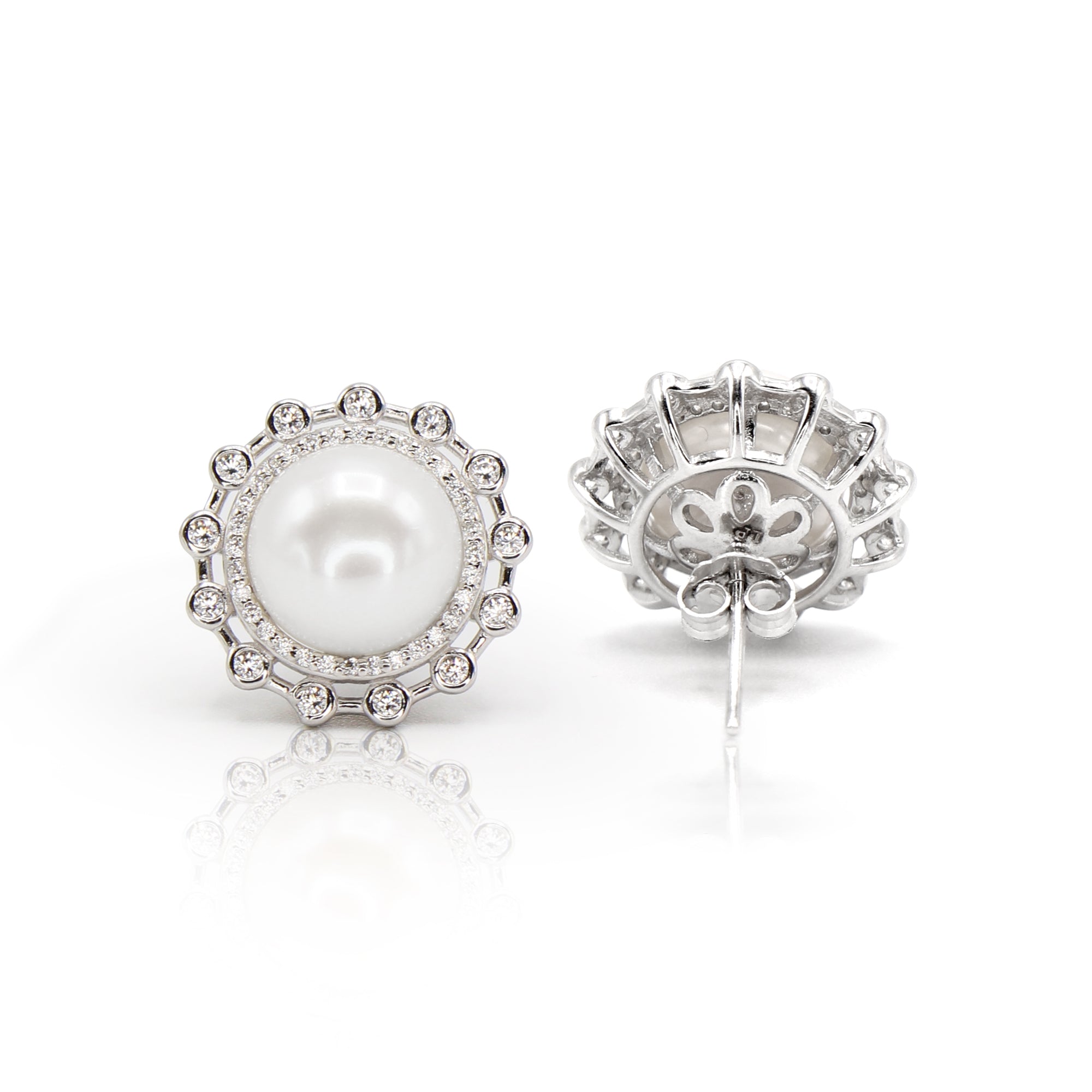 Freshwater Pearl Halo Silver Stud Earrings 9mm - L'Amour Pearls