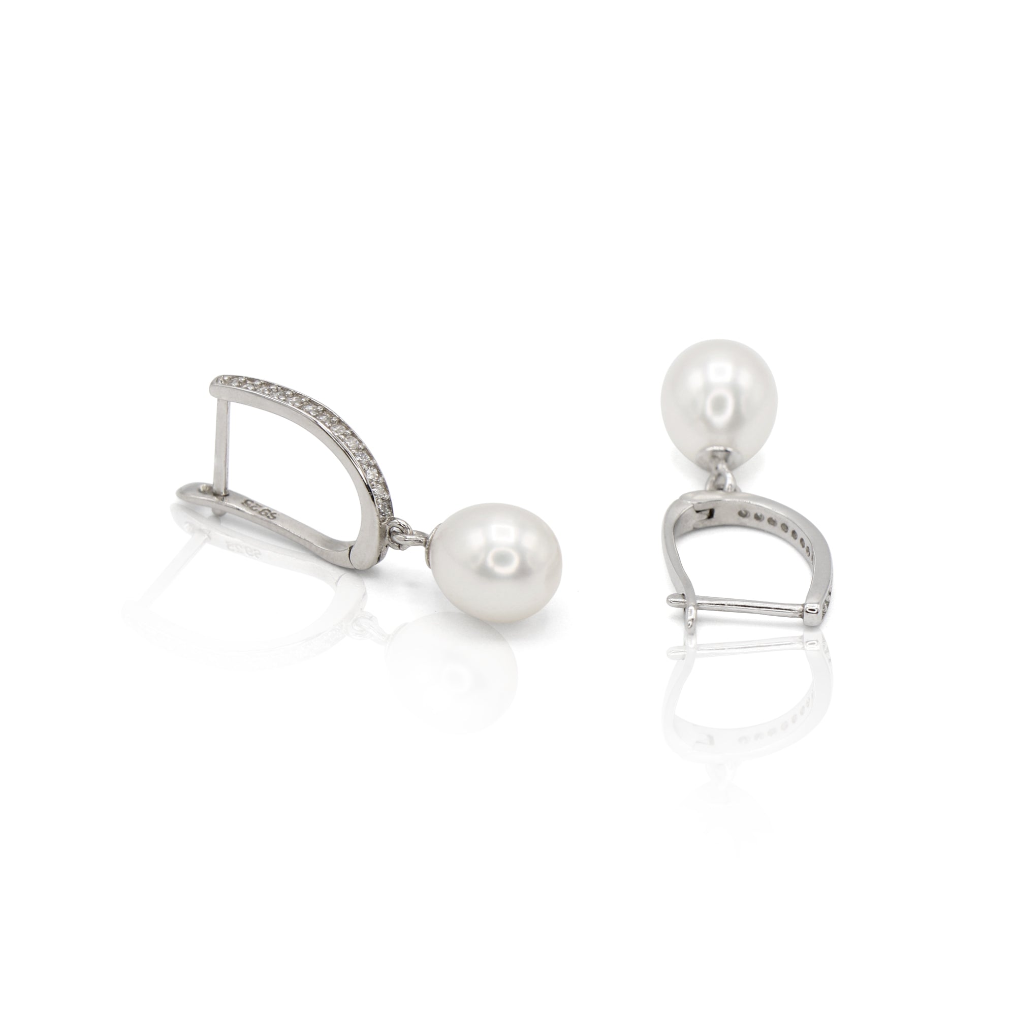 White Freshwater Teardrop Pearl Earrings in Sterling Silver - L'Amour Pearls