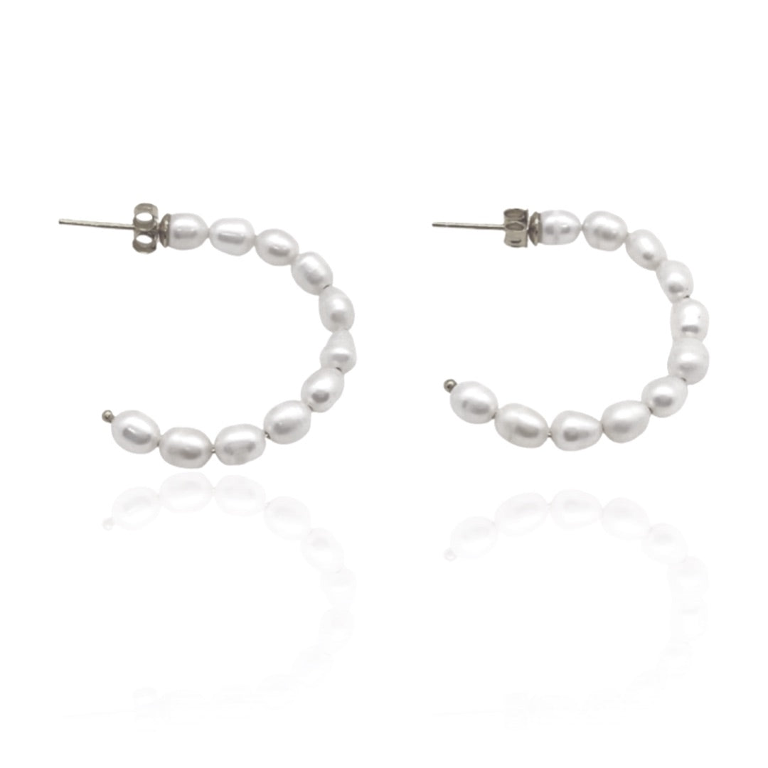 Freshwater Pearl Hoop Earrings Sterling Silver - L'Amour Pearls