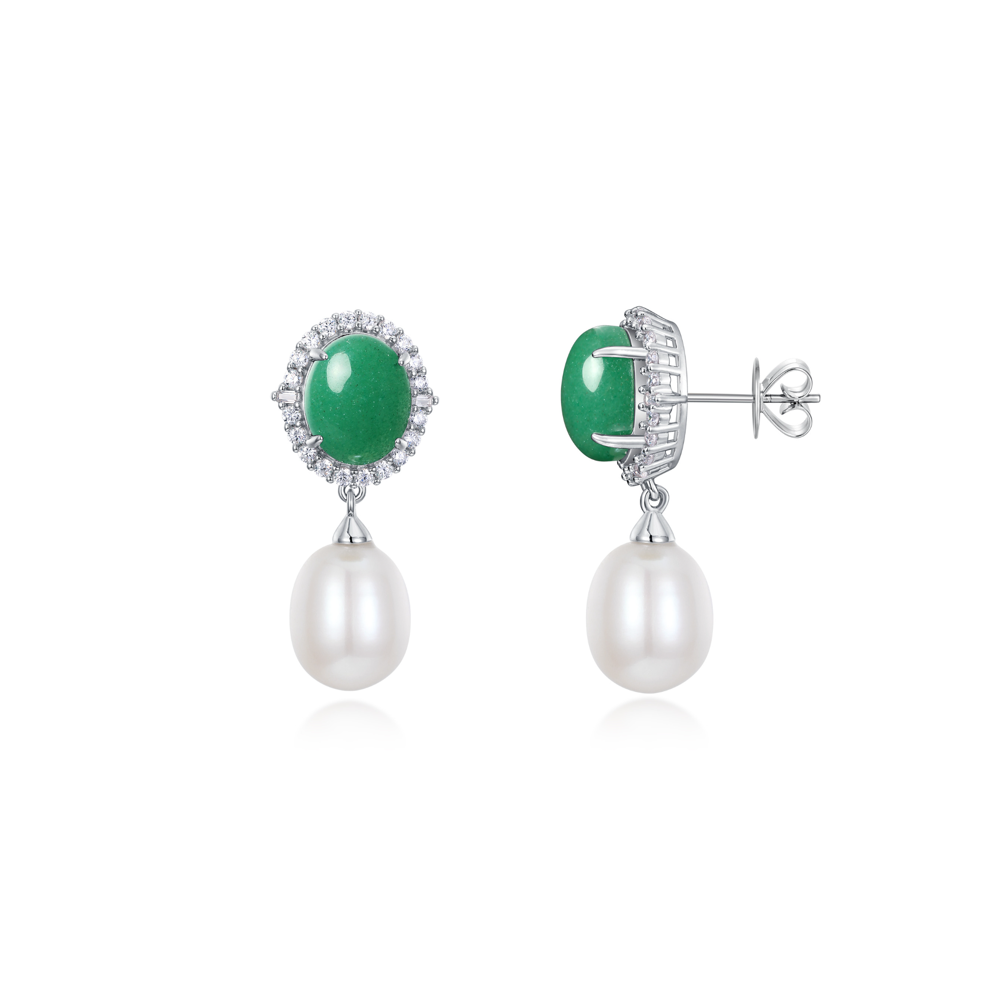 PEARL DROP AND AVENTURINE EARRINGS - L'Amour Pearls