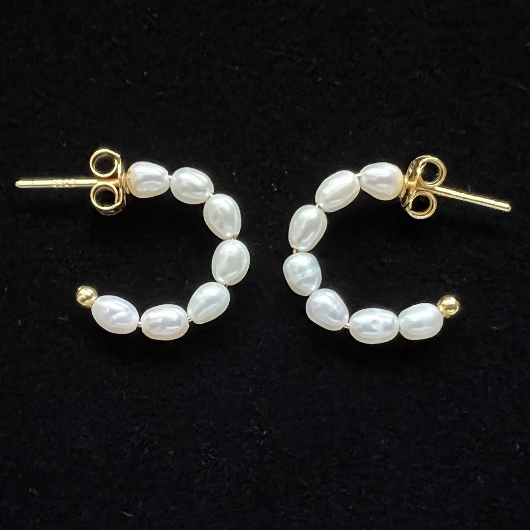 Mini Freshwater Pearl Hoop Earrings 18ct Gold - L'Amour Pearls